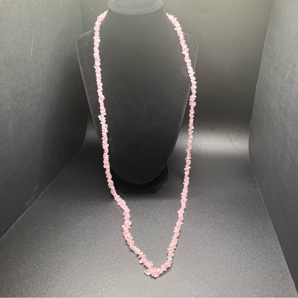 Vintage rose quartz chip necklace long pink stone statement necklace - Picture 3 of 5